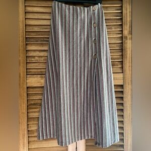 Pull&Bear Striped A-Line Skirt - Red and Sage Green